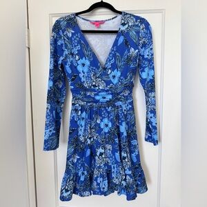 Lilly Pulitzer long sleeve Blue Floral Romper Size X Small